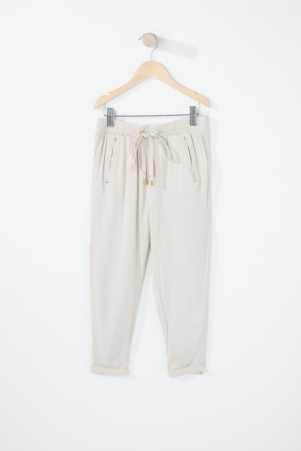 Kids Pantalon léger imprimé à taille coulissante et revers roulés pour fille Havane