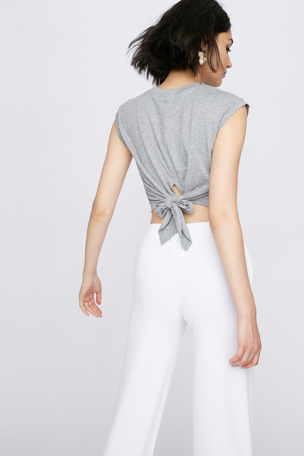 Women Back-Tie Cropped T-Shirt Heather Grey