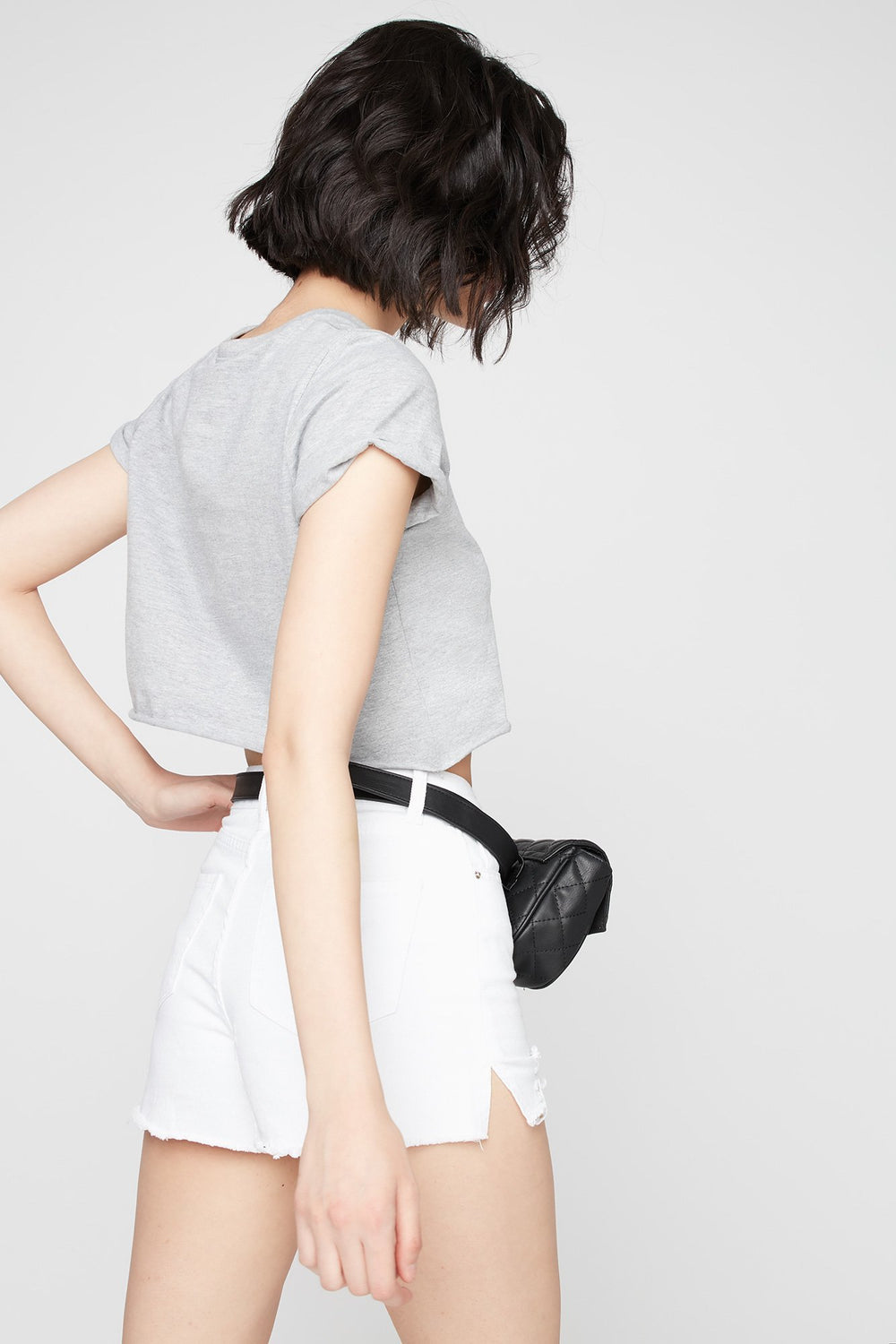 Women Cropped Crewneck T-Shirt Heather Grey