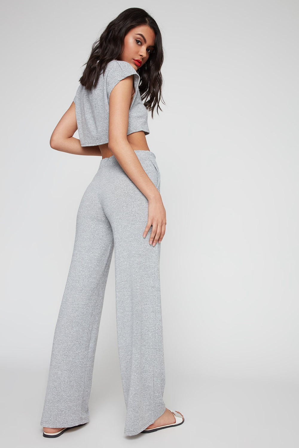 Women High-Rise Knit Wide-Leg Pant Heather Grey