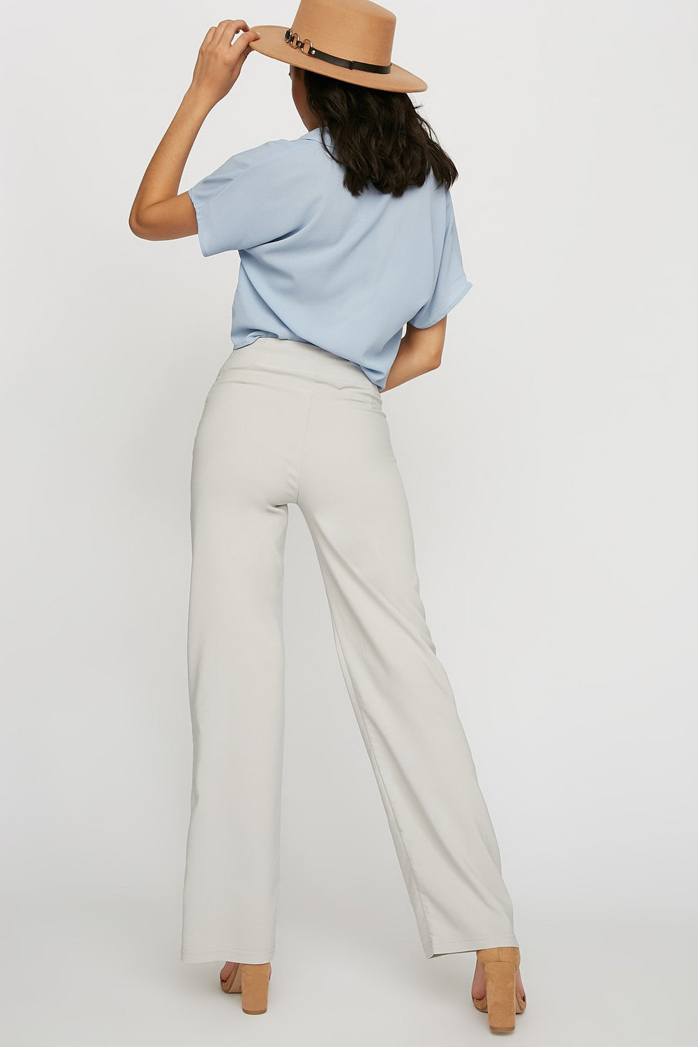 Women High-Rise Pintuck Wide-Leg Pant Heather Grey