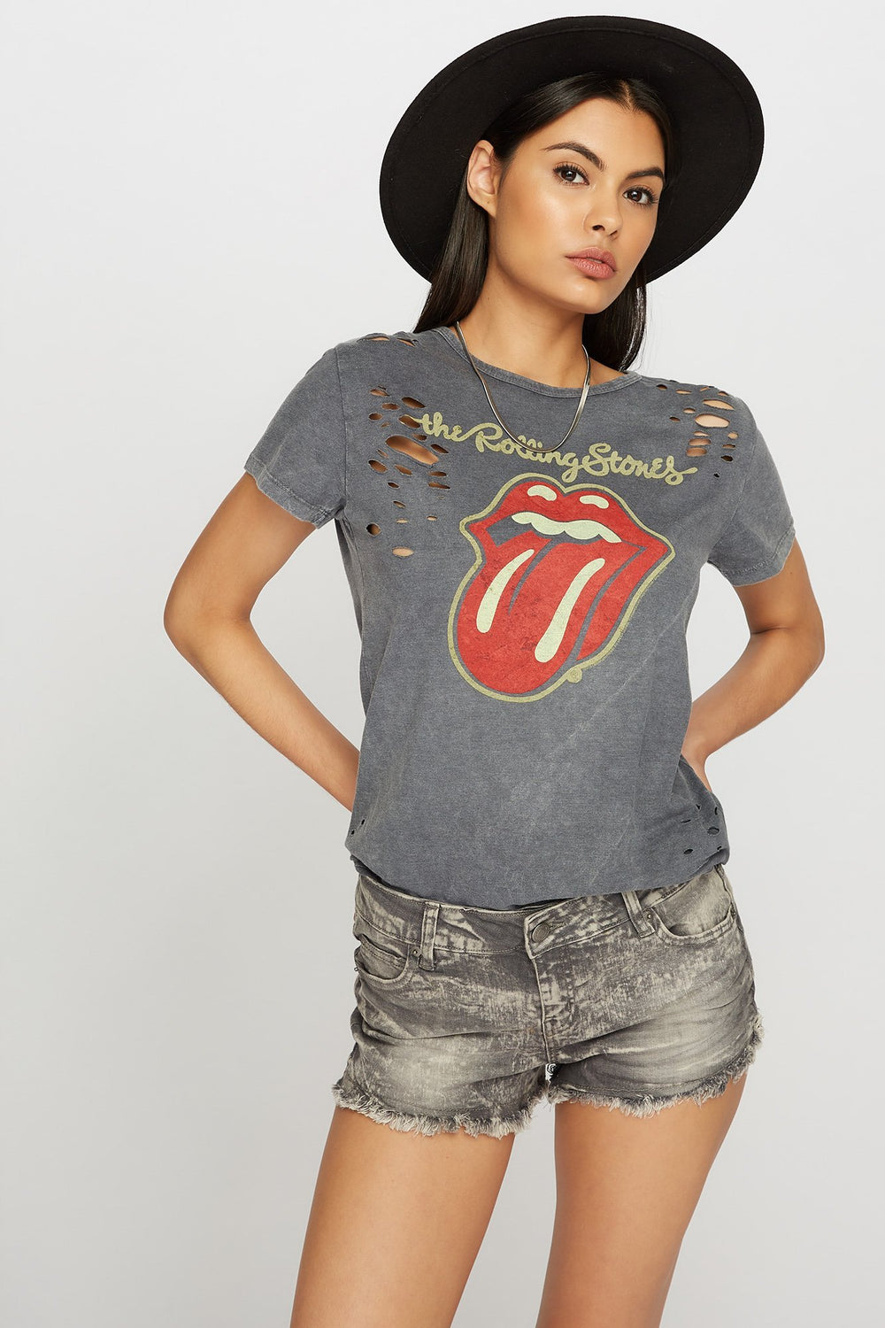 Women Low-Rise Frayed Hem Denim Short Heather Grey