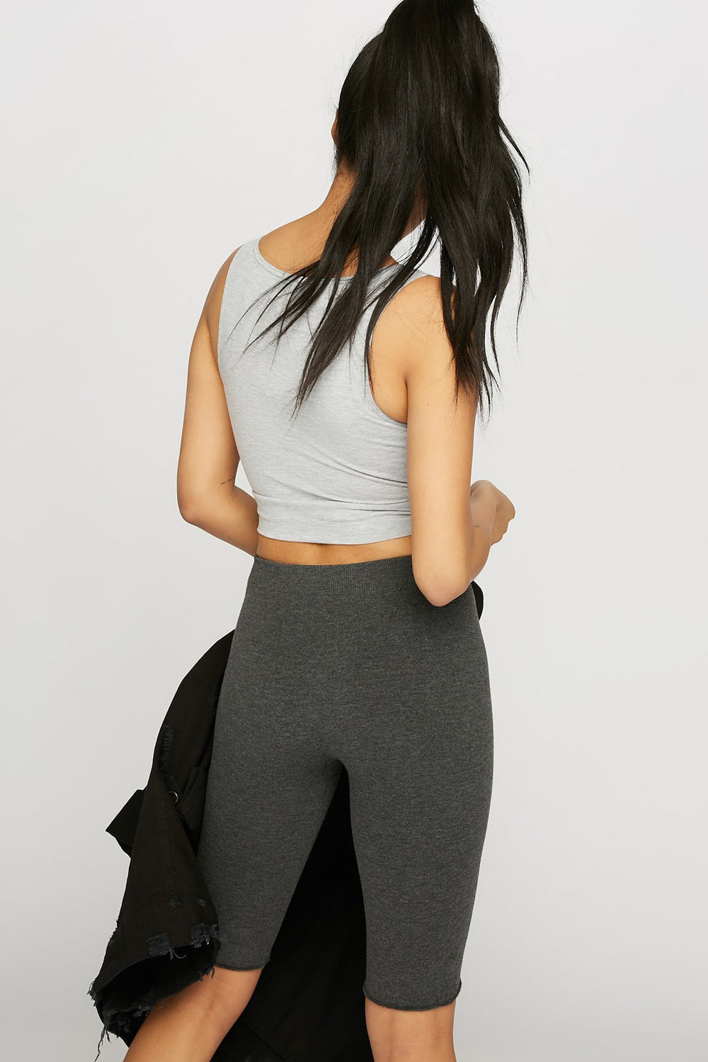 Women V-Neck Twist Front Cropped Tank Heather Grey