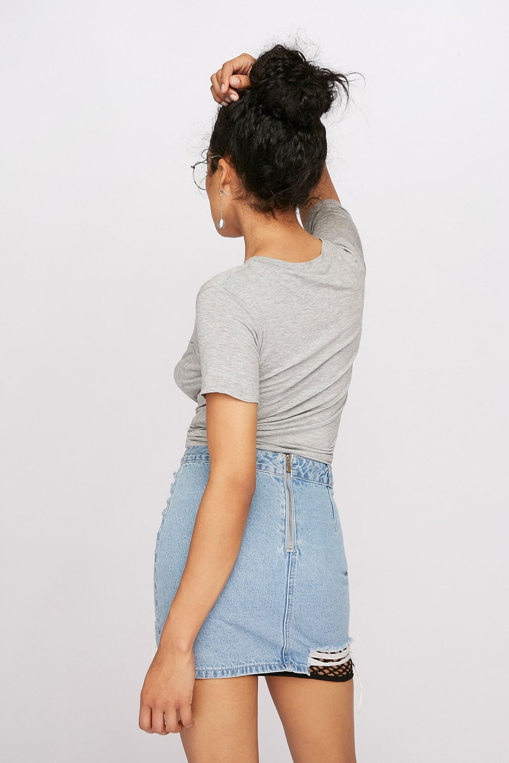 Women Basic Crewneck Pocket T-Shirt Heather Grey
