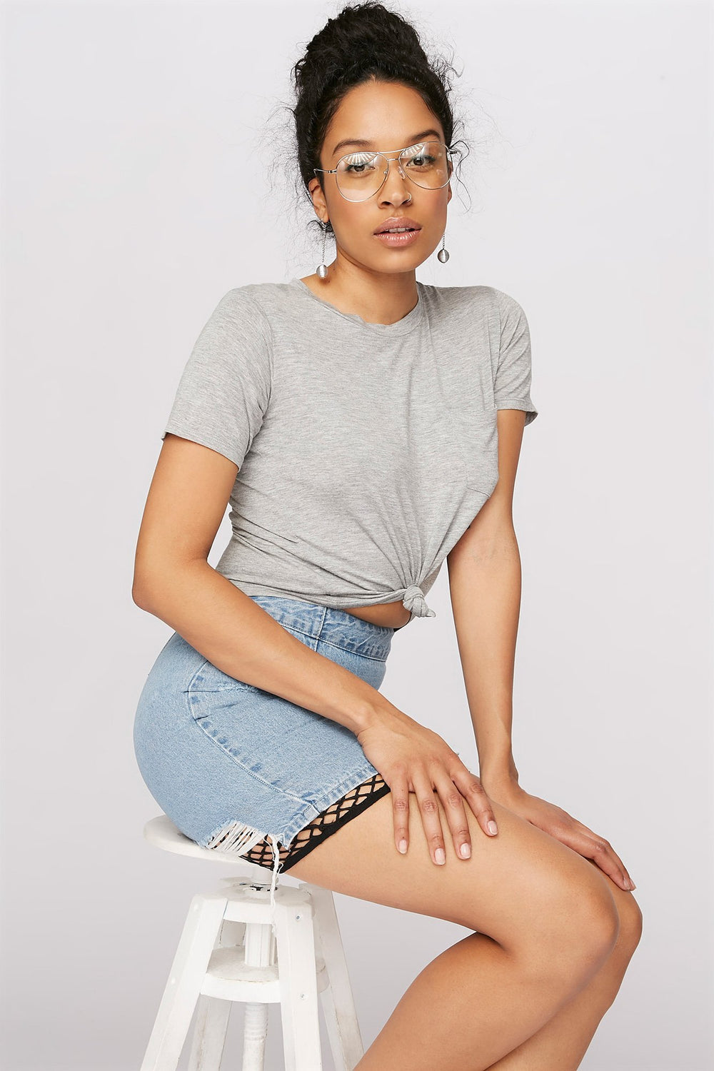 Women Basic Crewneck Pocket T-Shirt Heather Grey