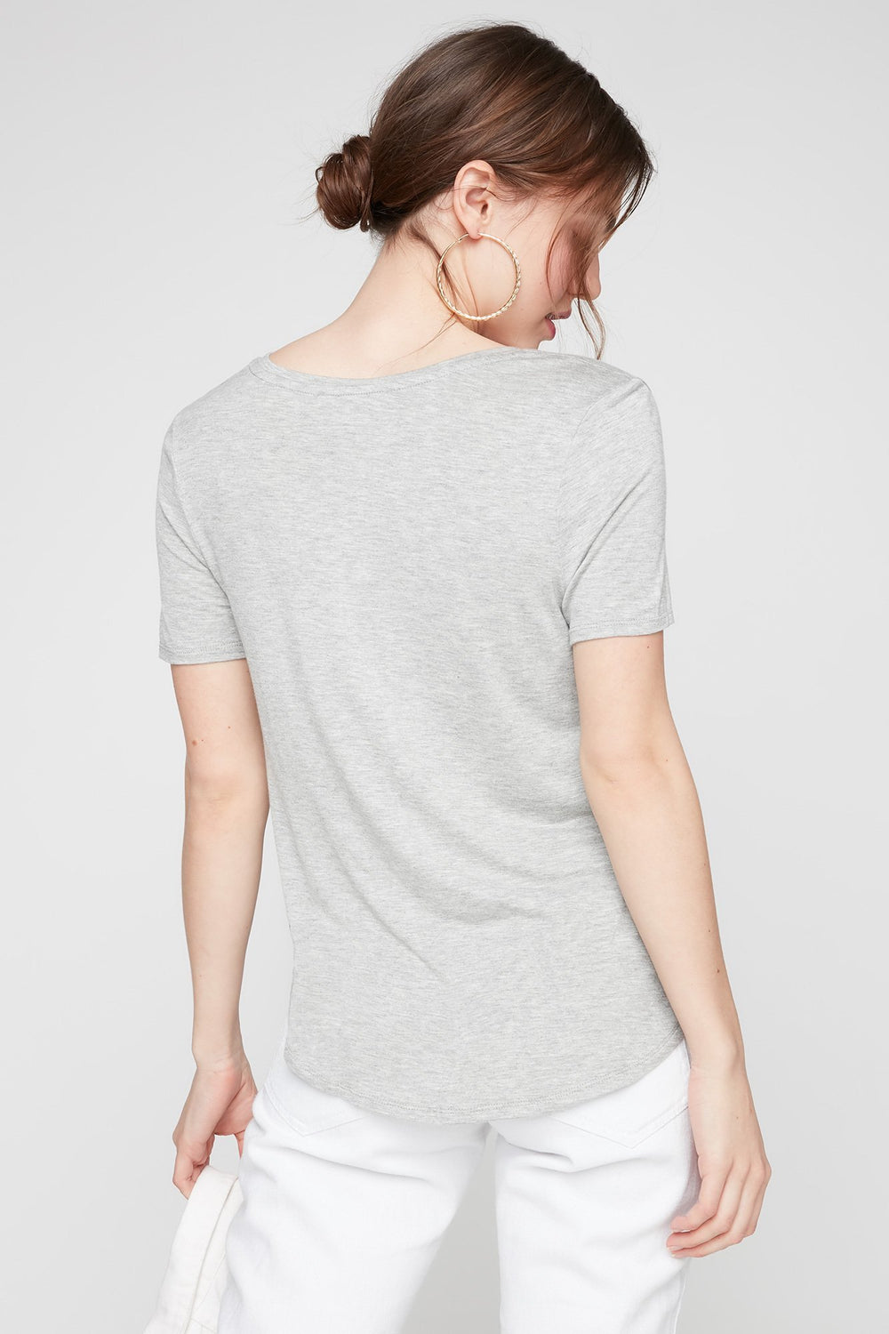 Women Basic V-Neck Pocket T-Shirt Heather Grey