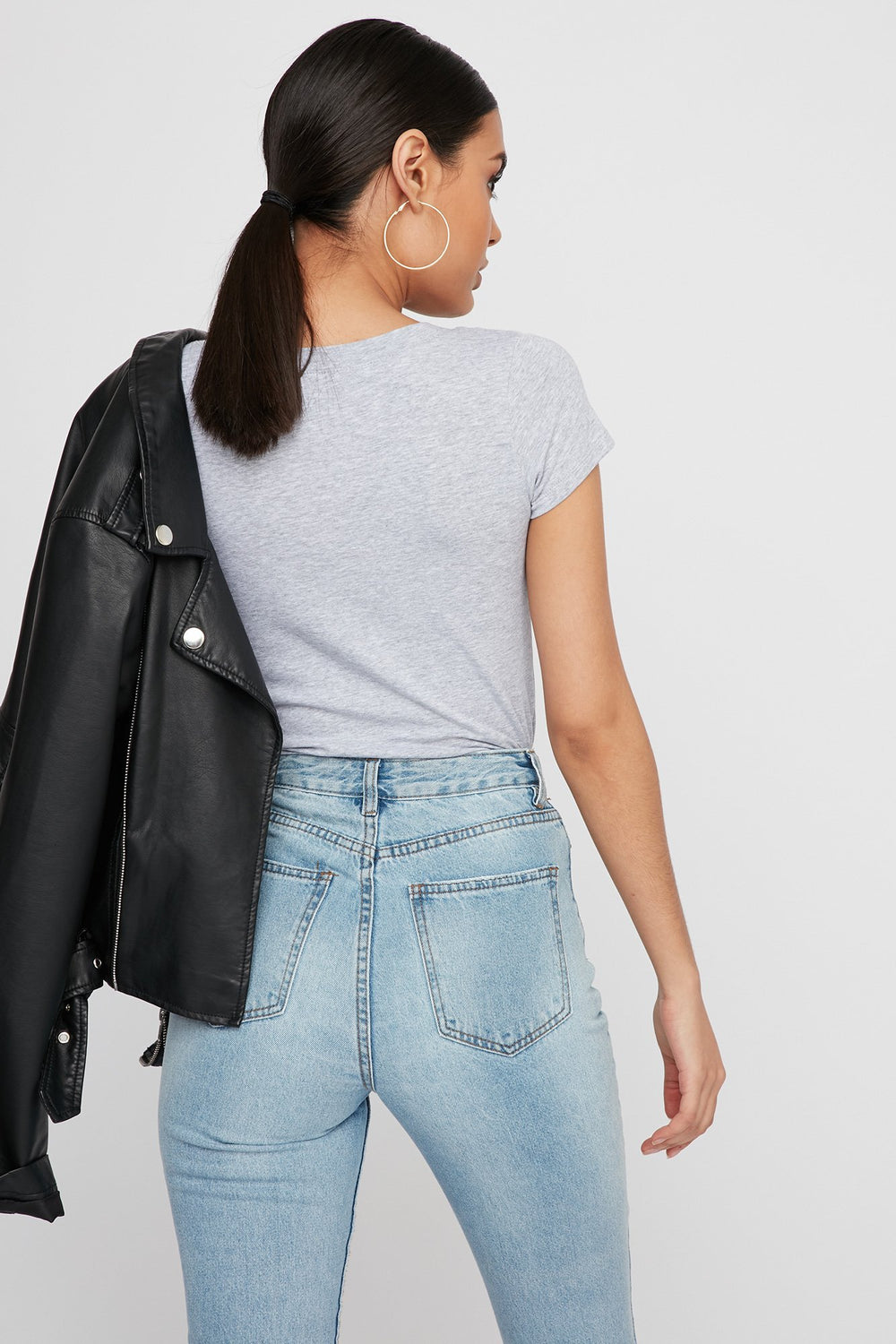 Women Basic V-Neck T-Shirt Heather Grey