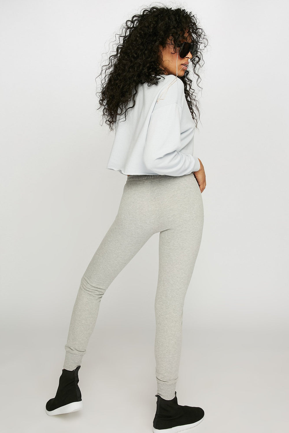 Women Cinched Pocket Drawstring Fleece Jogger Heather Grey