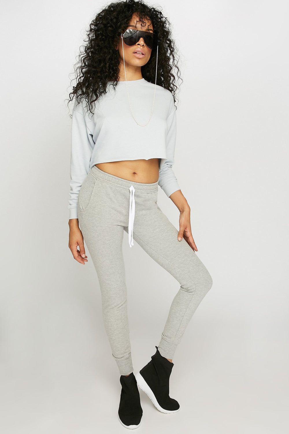 Women Cinched Pocket Drawstring Fleece Jogger Heather Grey
