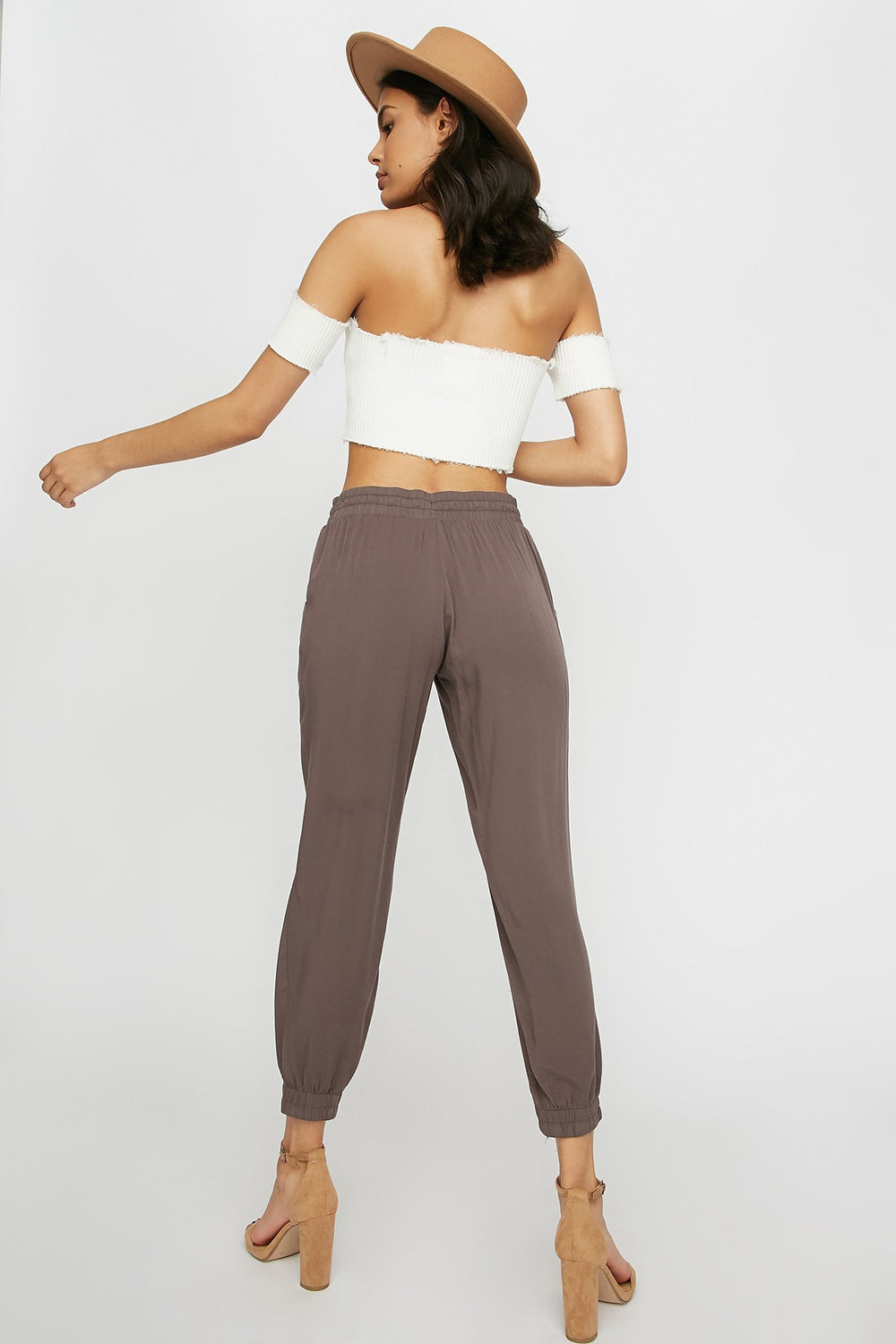 Women Cuffed High-Rise Lightweight Drawstring Jogger Heather Grey