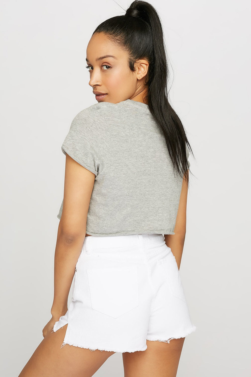 Women Fanta Graphic Cropped T-Shirt Heather Grey