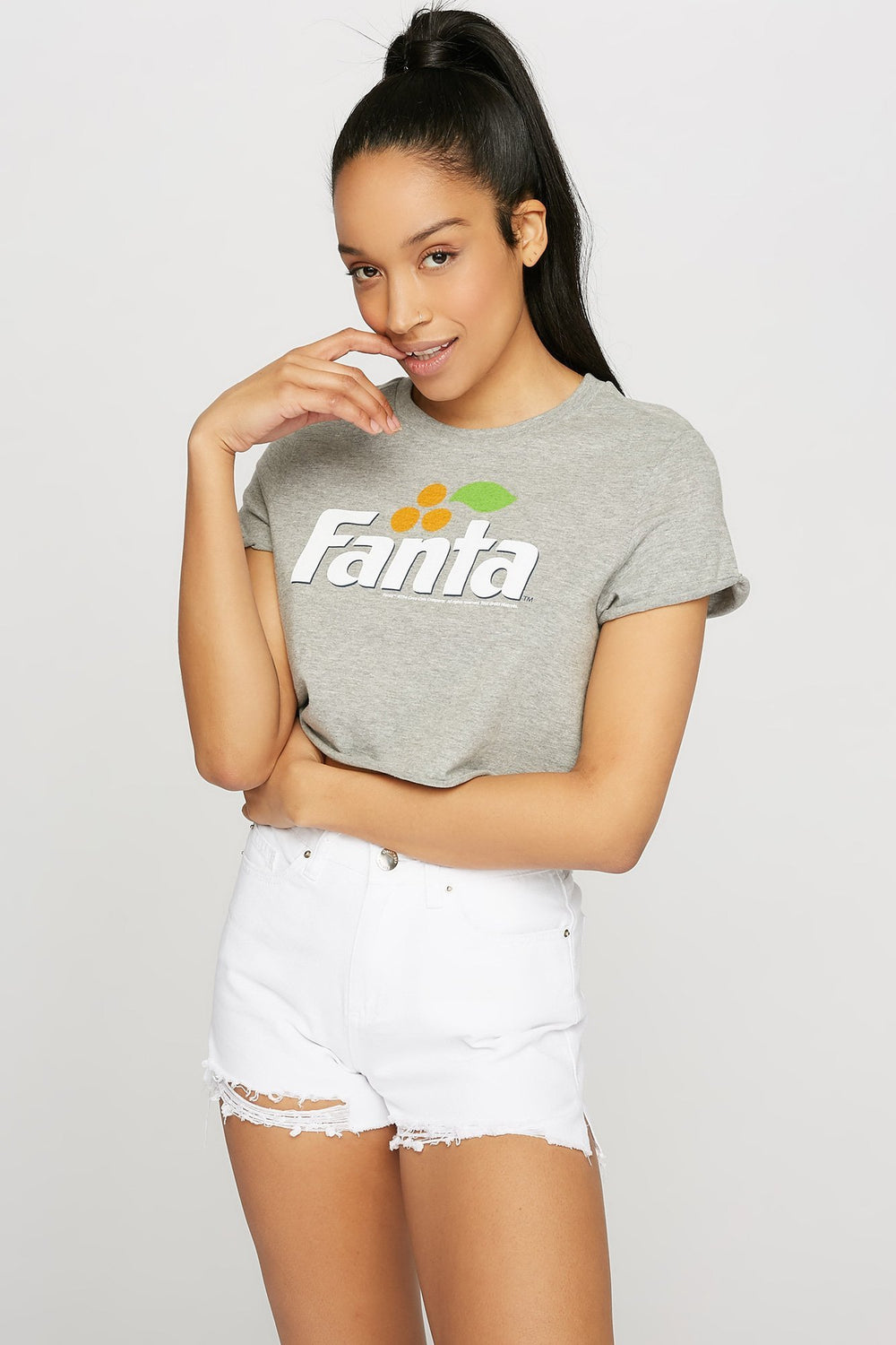 Women Fanta Graphic Cropped T-Shirt Heather Grey