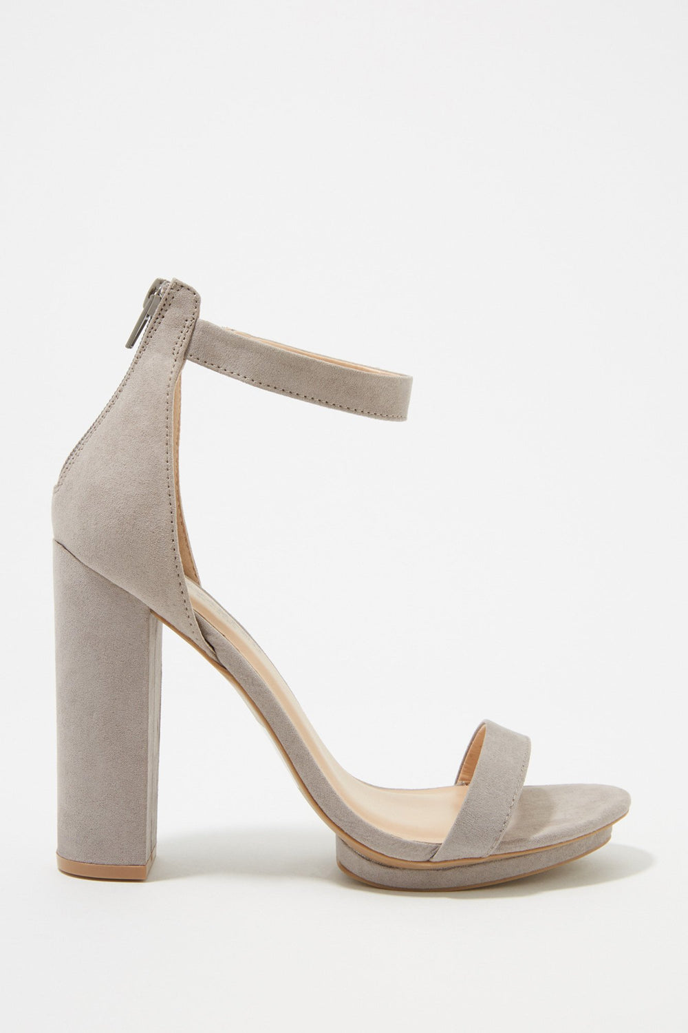 Women Faux-Suede Banded Platform Block Heel Heather Grey