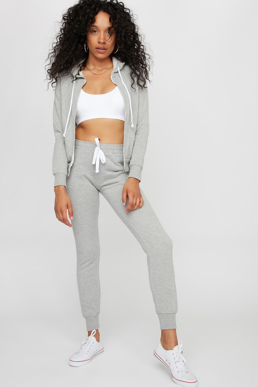 Women Fleece Drawstring Jogger Heather Grey