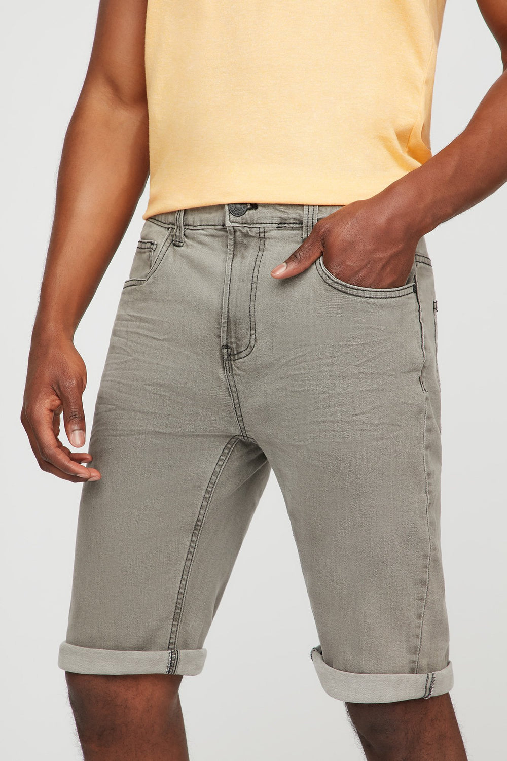 Men Grey Roll-Up Slim Denim Short Heather Grey