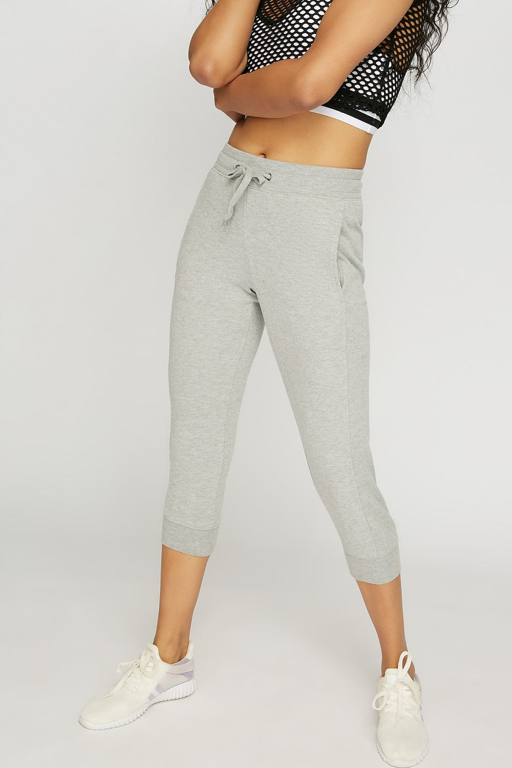 Women High-Rise Cropped Lightweight Drawstring Jogger Heather Grey