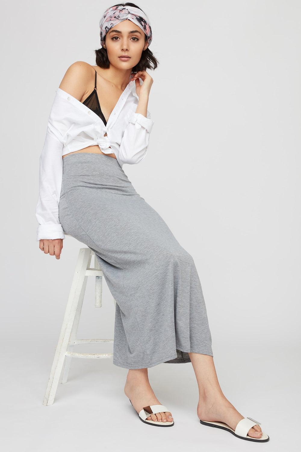 Women High-Rise Pull-On Maxi Skirt Heather Grey