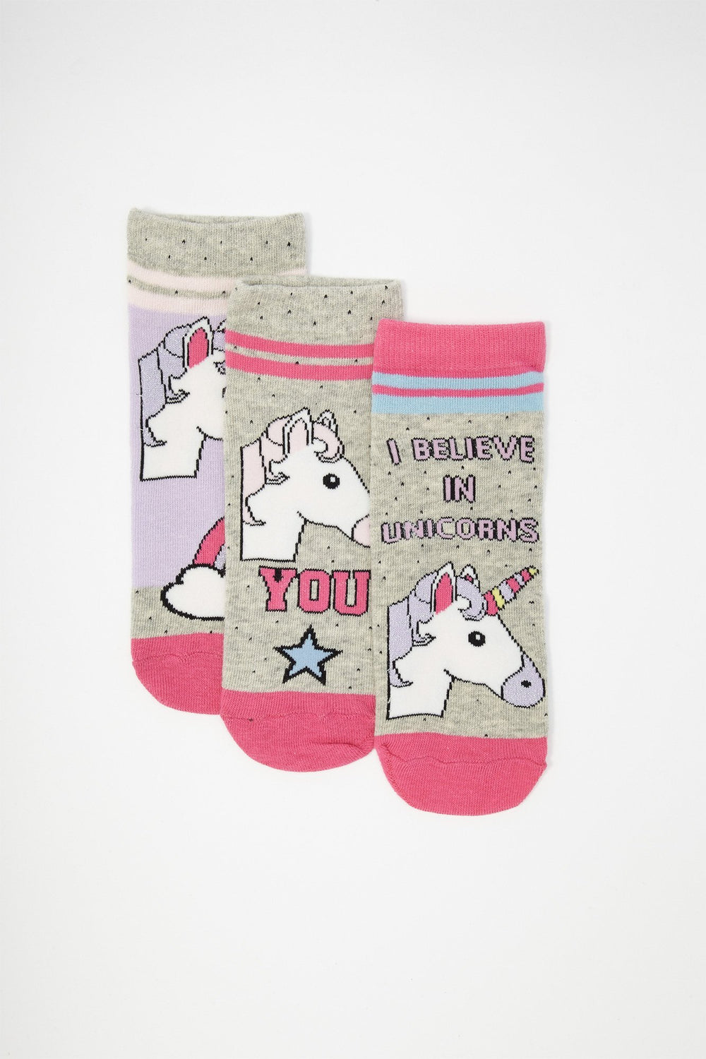 Women I Believe In Unicorns Graphic Socks (3 Pairs) Heather Grey