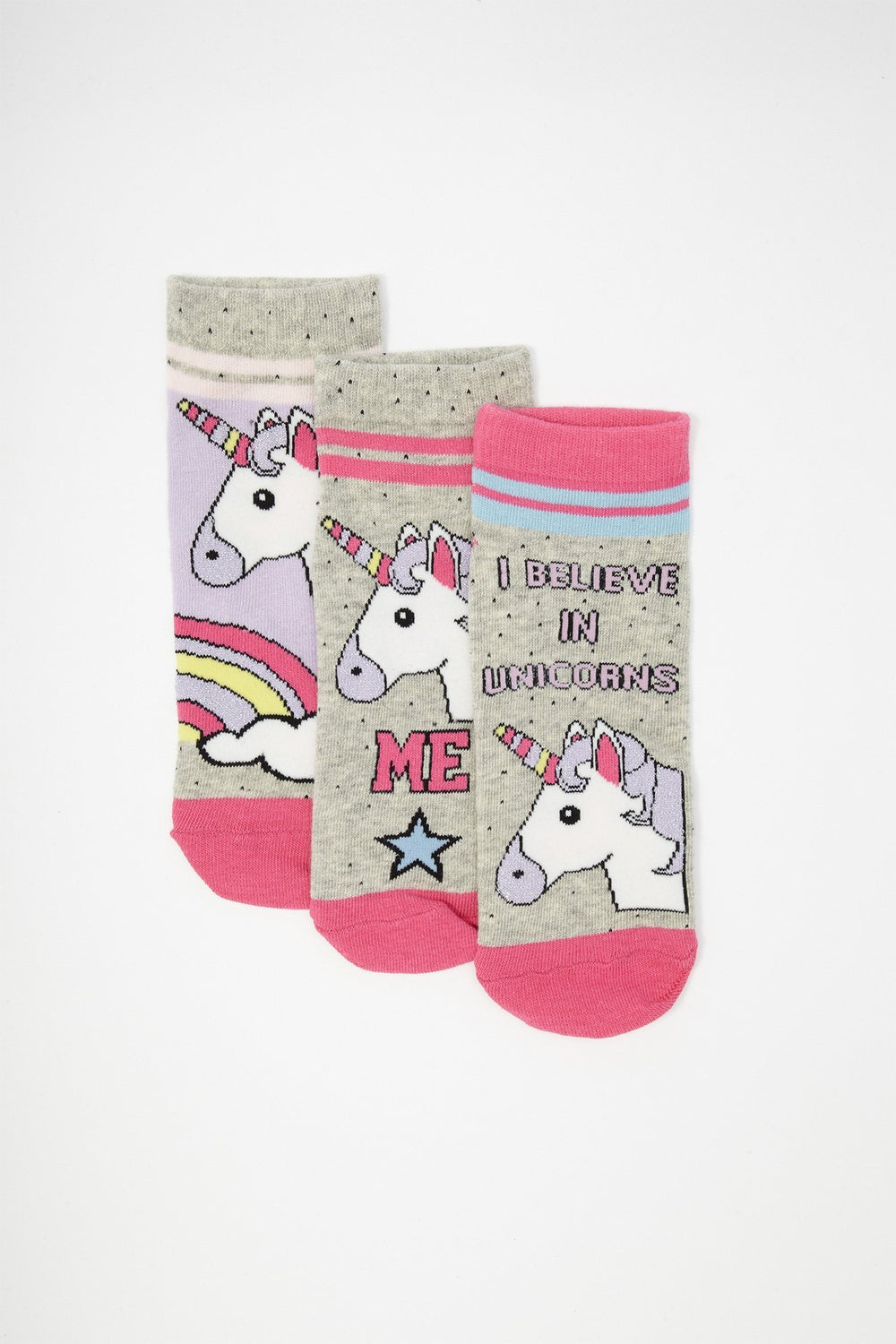 Women I Believe In Unicorns Graphic Socks (3 Pairs) Heather Grey