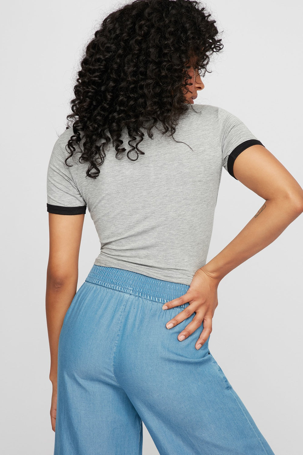 Women Lightweight Coloured Ringer T-Shirt Heather Grey