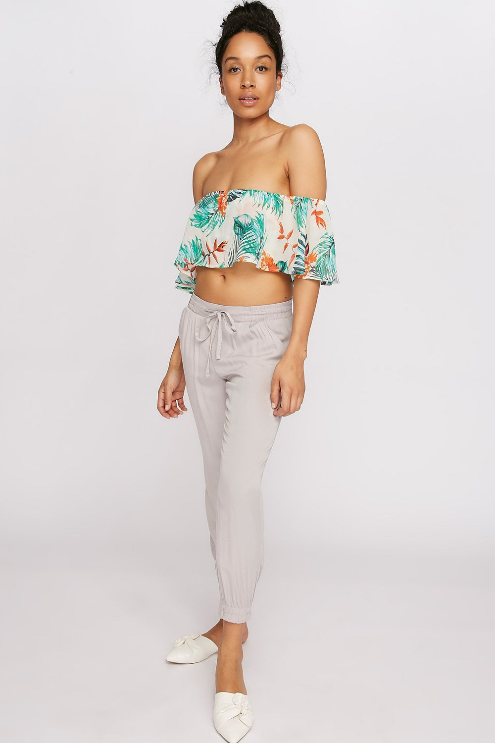 Women Lightweight Drawstring Roll-Up Pant Heather Grey