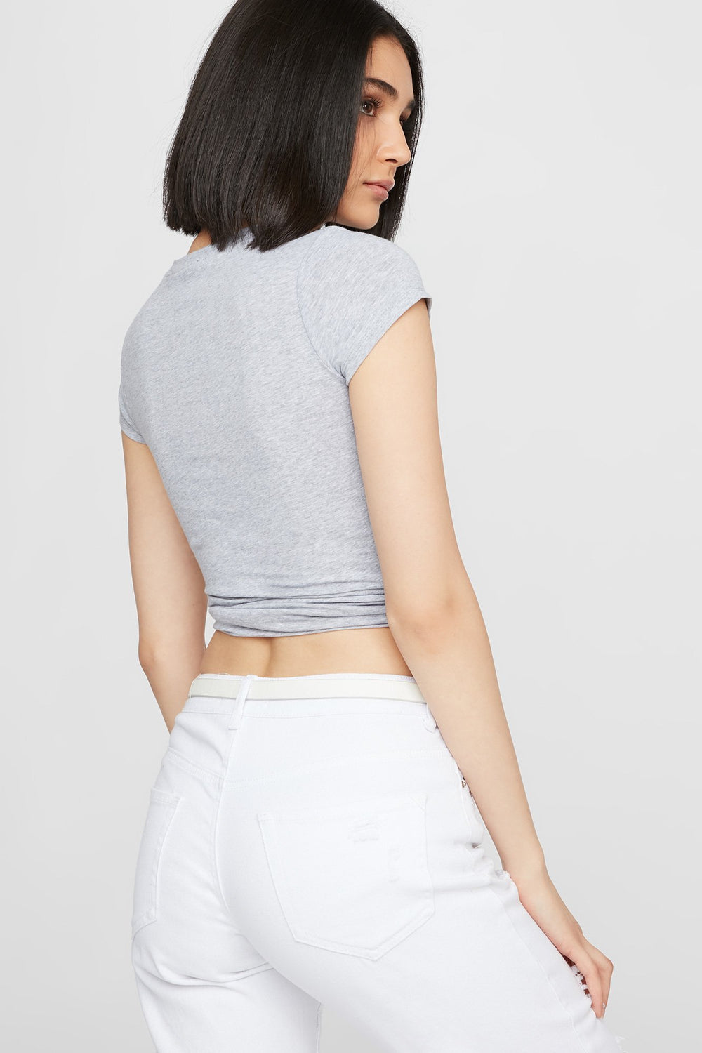 Women Longline Basic Scoop Neck T-Shirt Heather Grey
