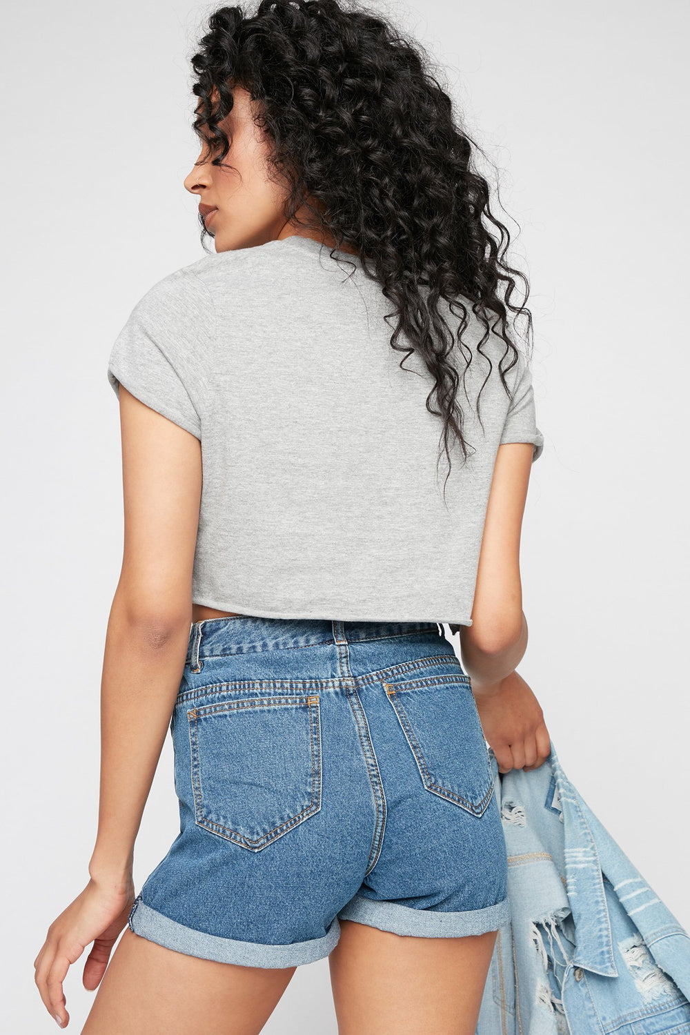 Women Nasa Graphic Cropped T-Shirt Heather Grey