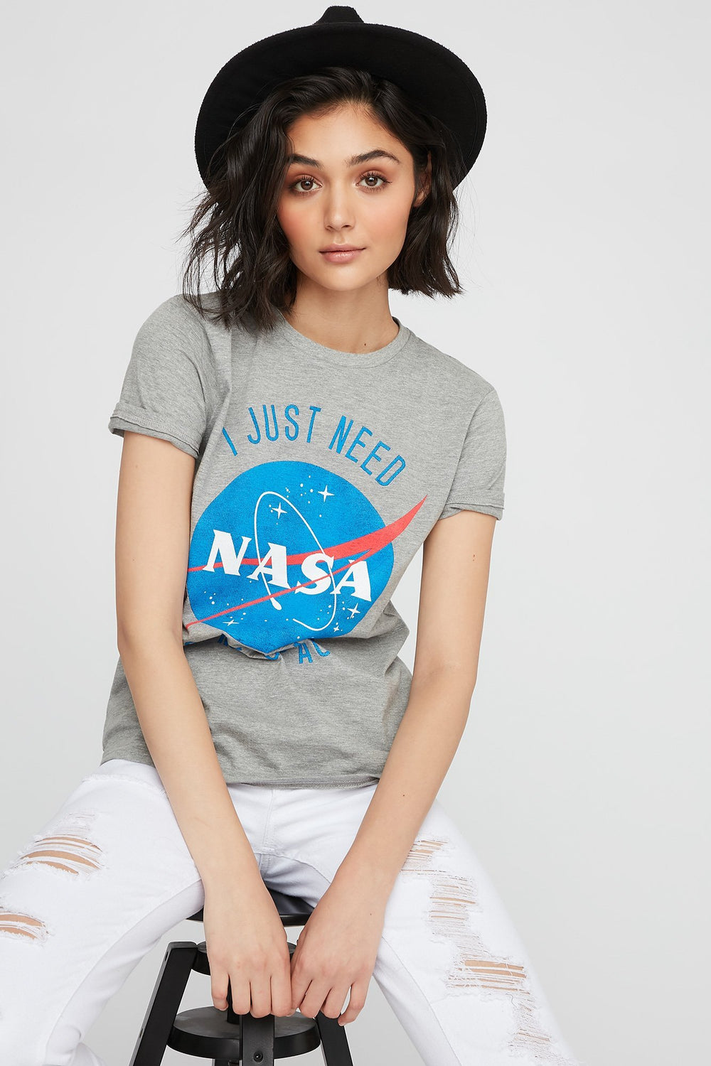 Women Nasa Graphic T-Shirt Heather Grey