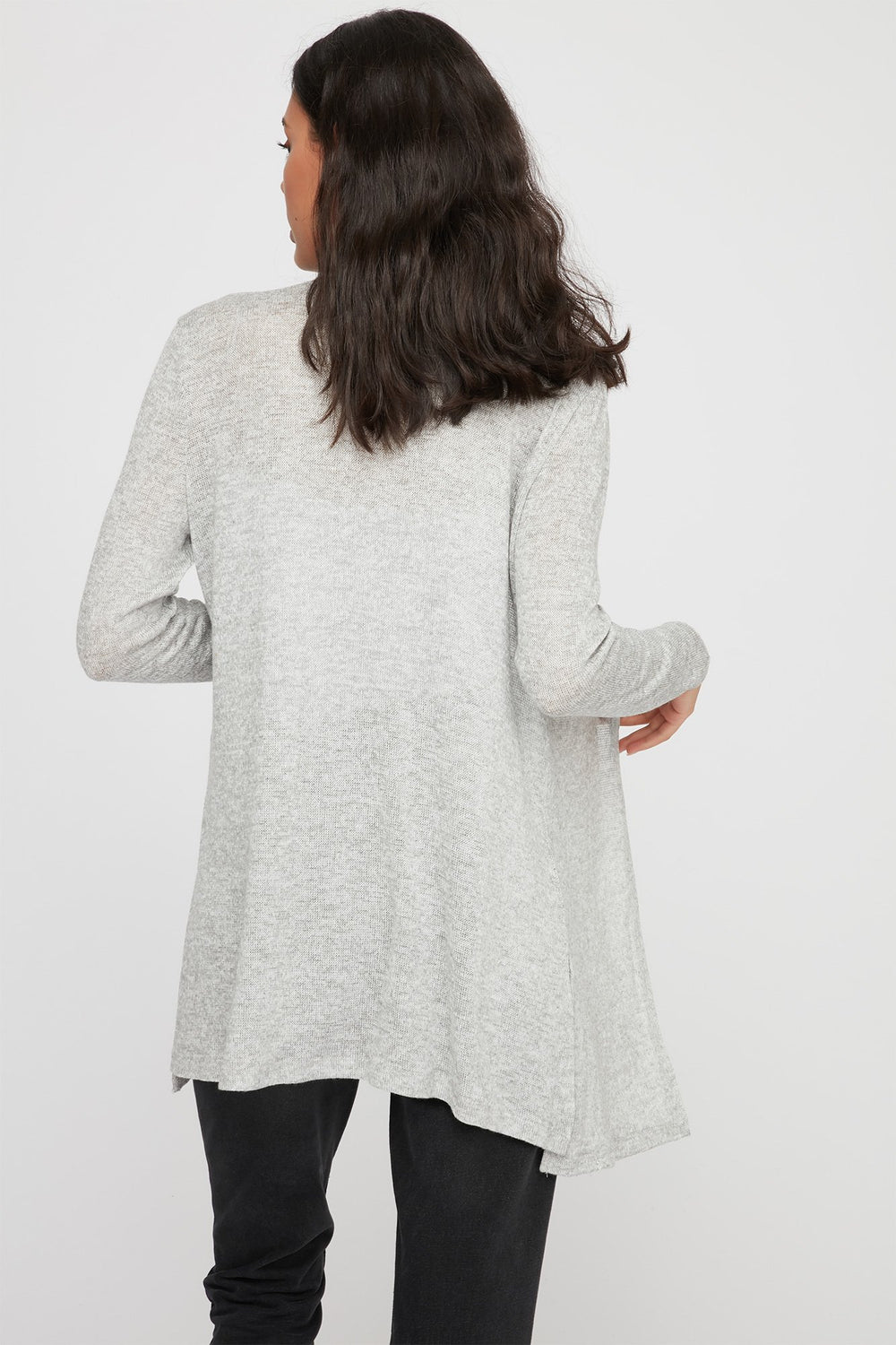 Women Open-Front Basic Longline Cardigan Heather Grey