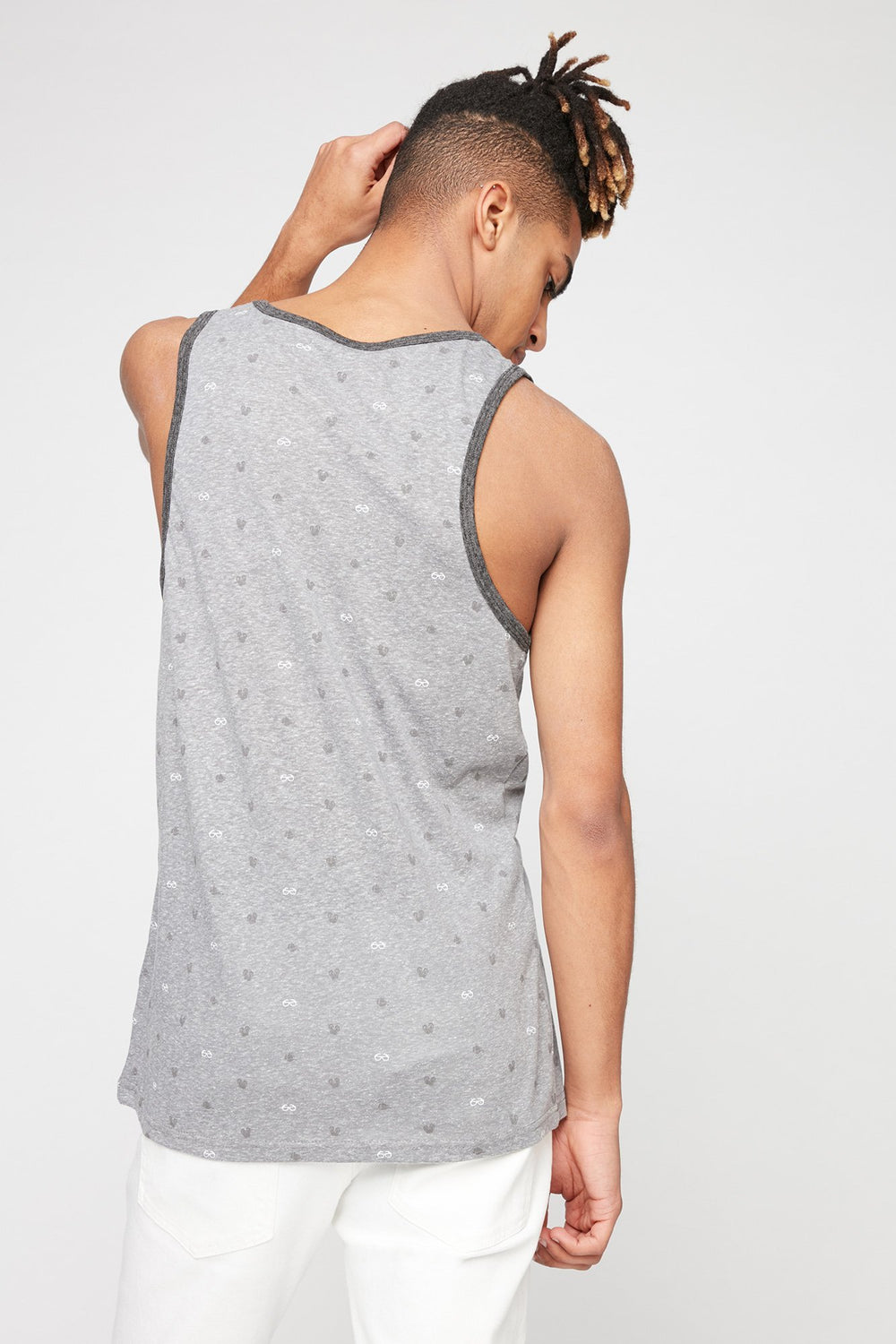 Men Printed Contrast Trim Pocket Tank Heather Grey