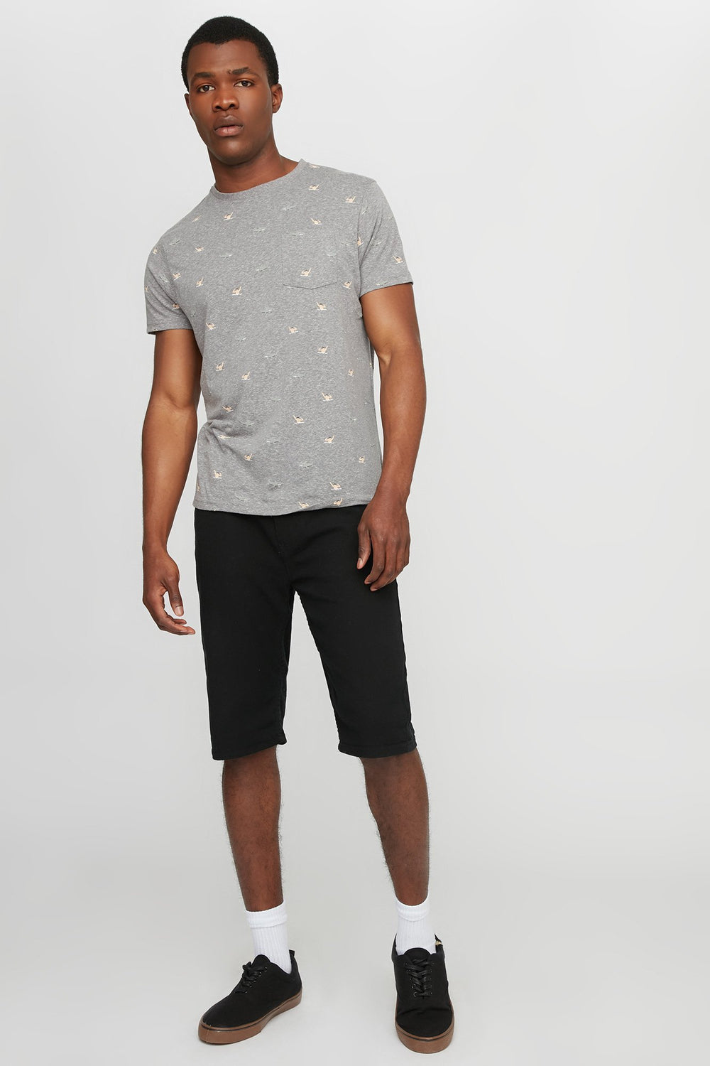 Men Printed Crewneck T-Shirt Heather Grey
