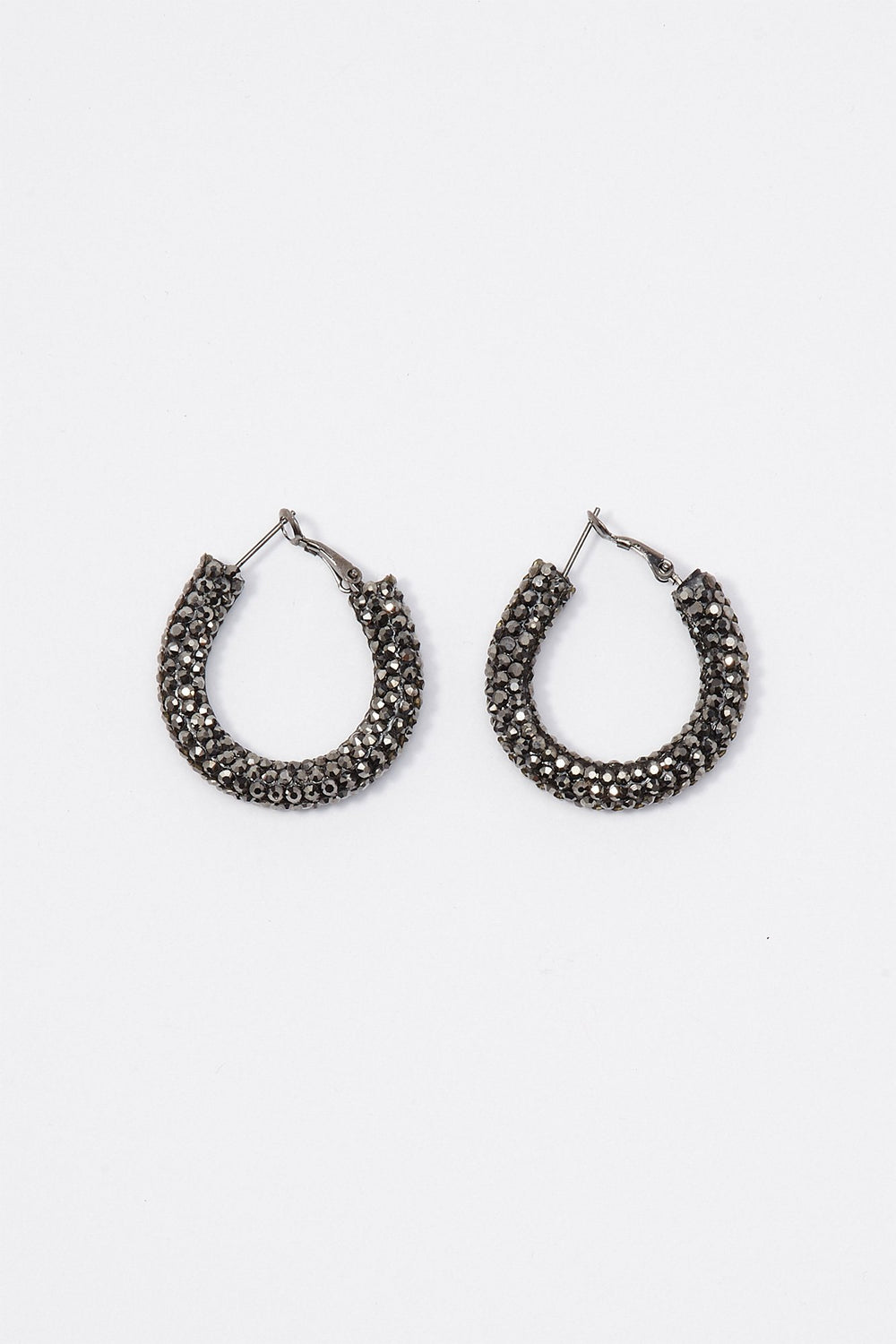Women Rhinestone Glitter Hoop Earrings Heather Grey
