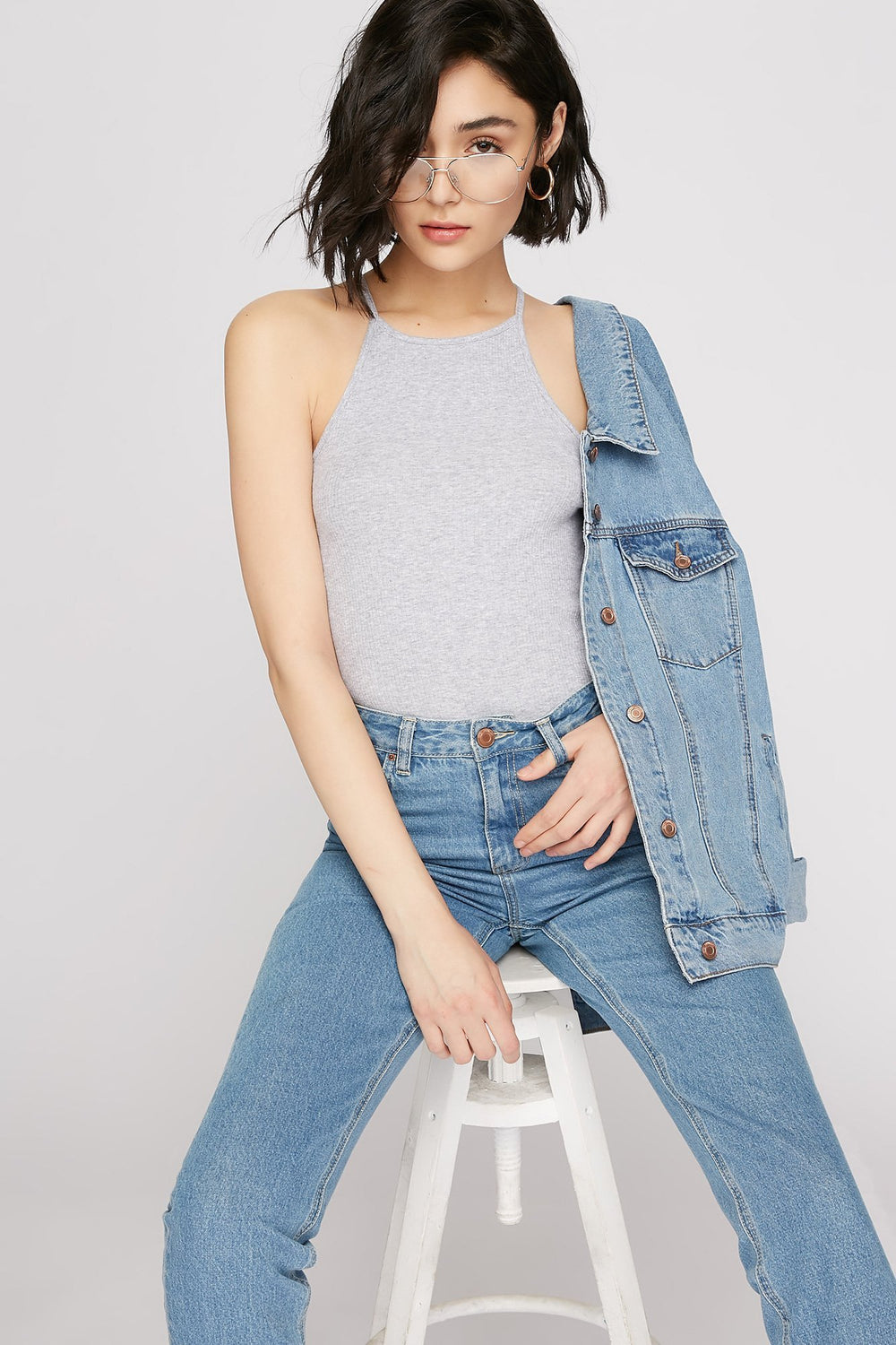 Women Ribbed Mock-Neck Camisole Heather Grey