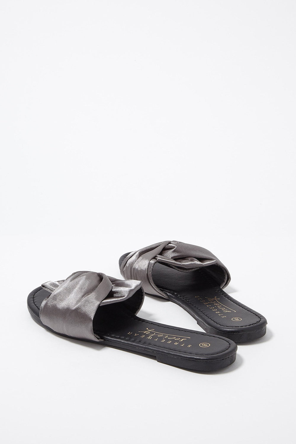 Women Satin Bowtie Ruffle Slip-On Sandal Heather Grey