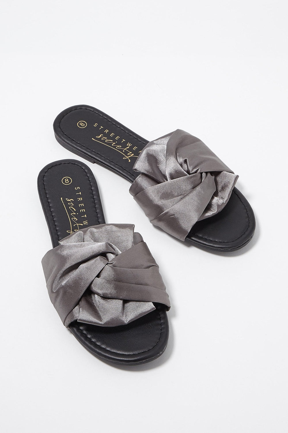 Women Satin Bowtie Ruffle Slip-On Sandal Heather Grey