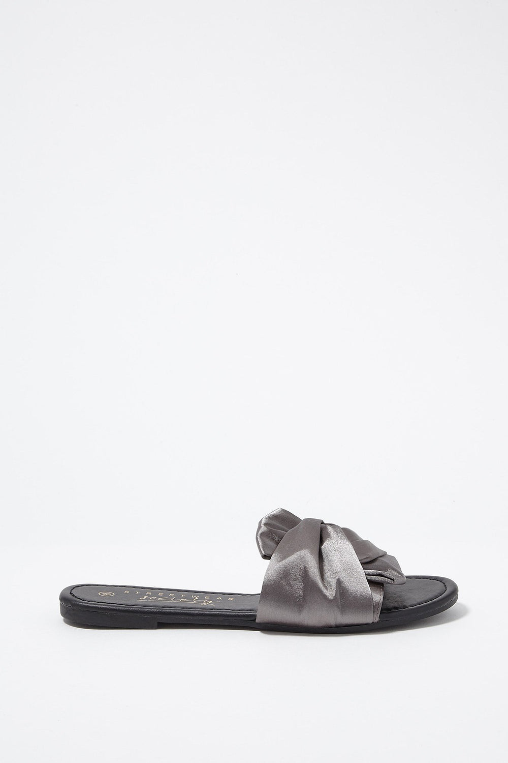 Women Satin Bowtie Ruffle Slip-On Sandal Heather Grey