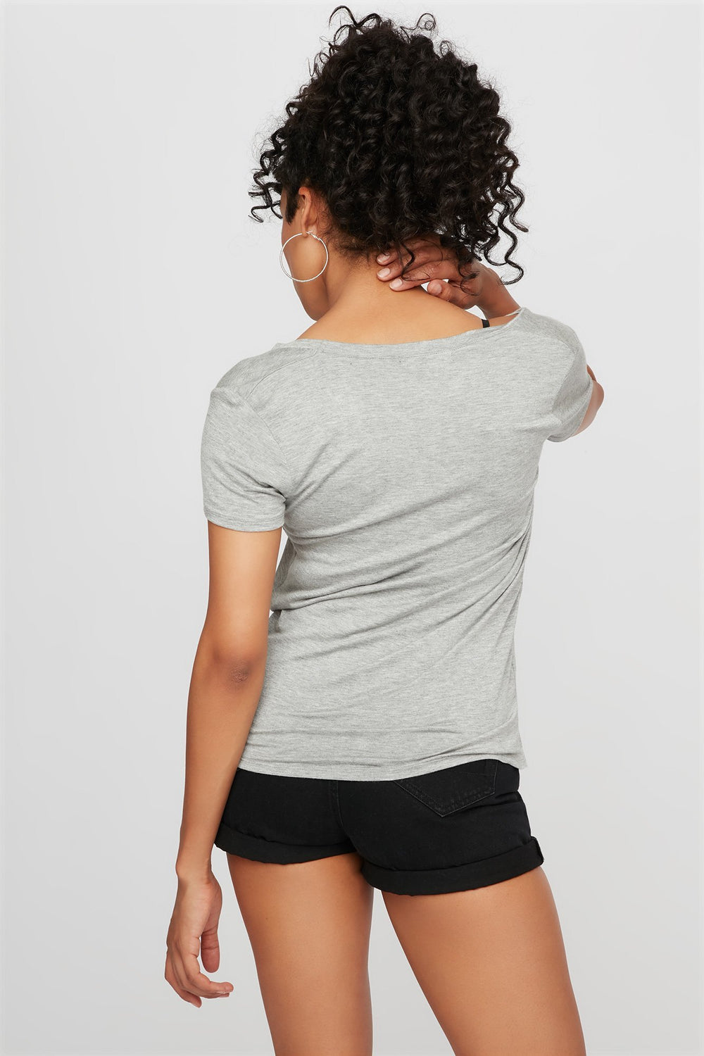 Women Scoop Neck Lightweight Pocket Coloured T-Shirt Heather Grey