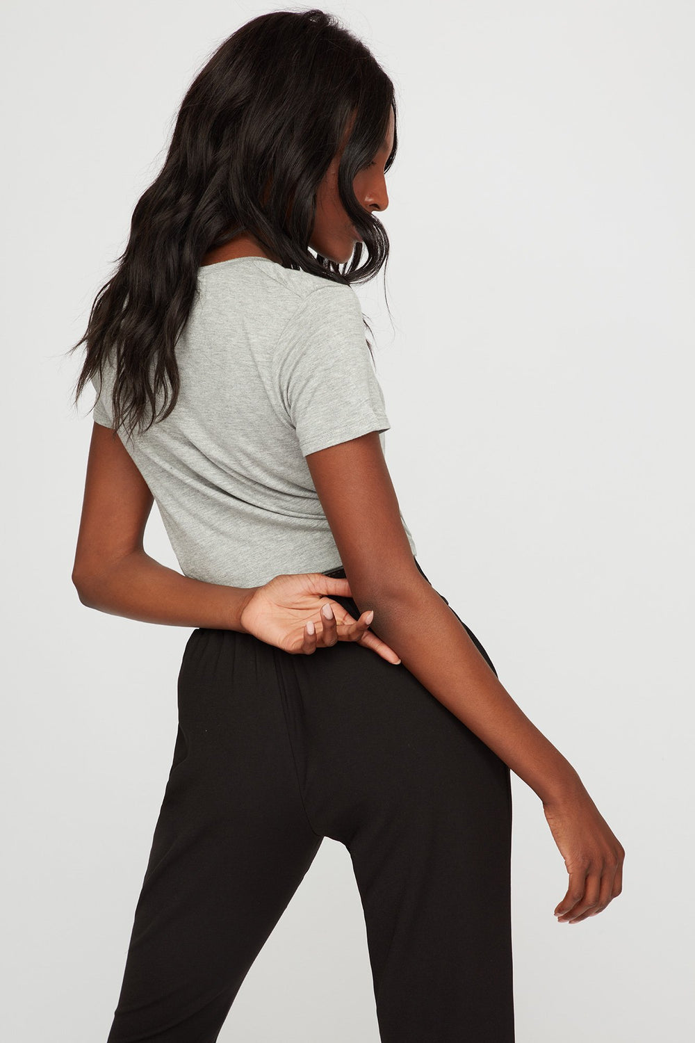 Women Scoop Neck Soft Basic Pocket Coloured T-Shirt Heather Grey