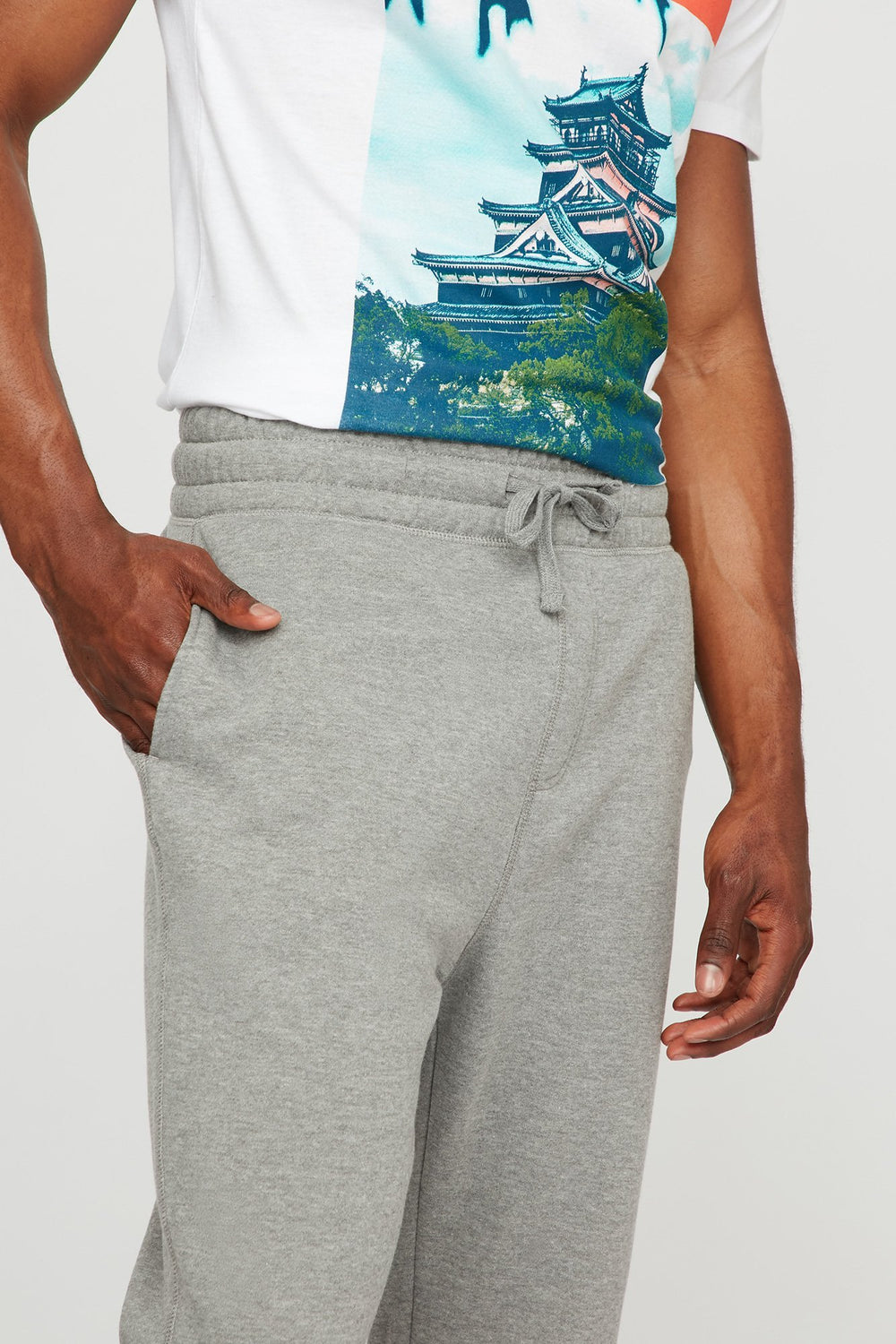 Men Slim Fleece Drawstring Jogger Heather Grey