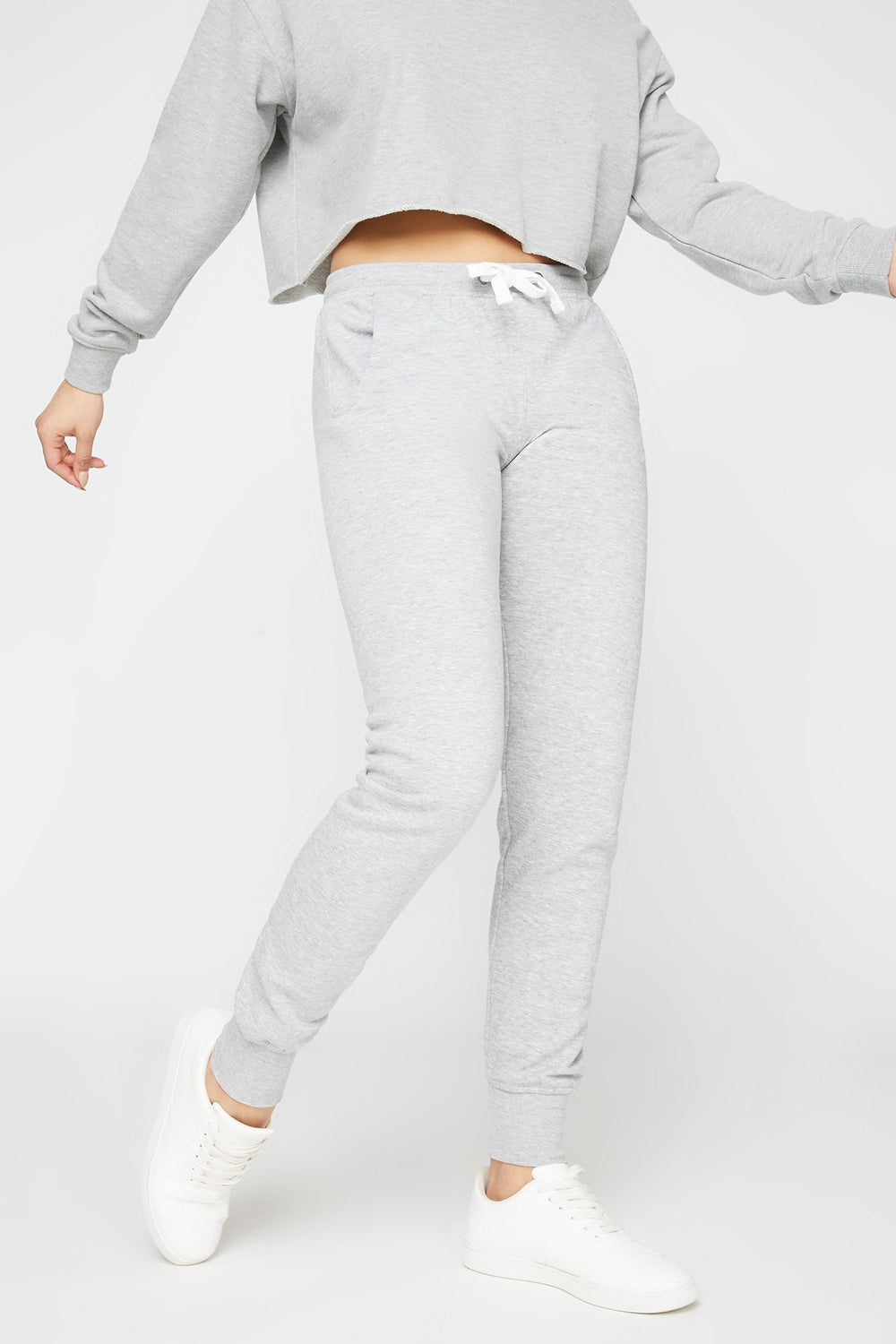 Women Tapered Drawstring Fleece Jogger Heather Grey