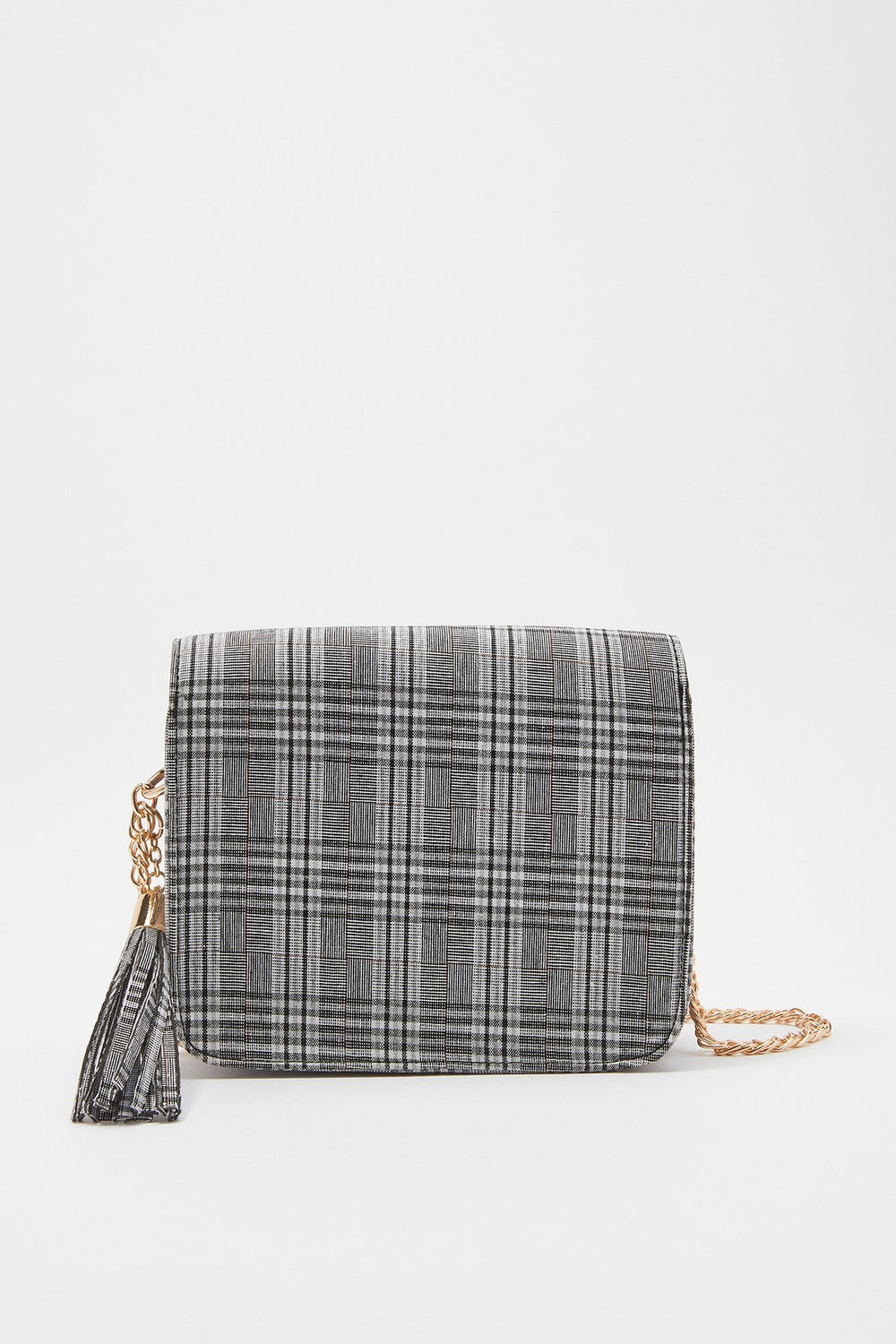 Women Tassel Chain-Link Structured Crossbody Bag Heather Grey