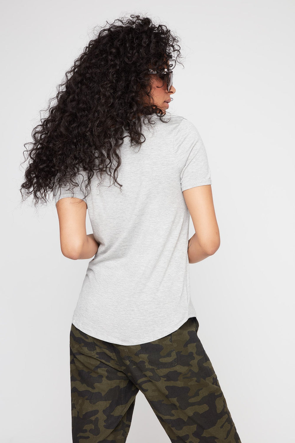Women V-Neck Lightweight Pocket T-Shirt Heather Grey