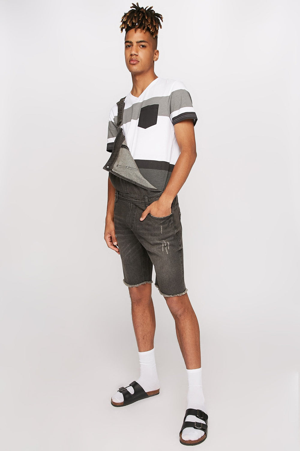 Men V-Neck Striped Pocket T-Shirt Heather Grey