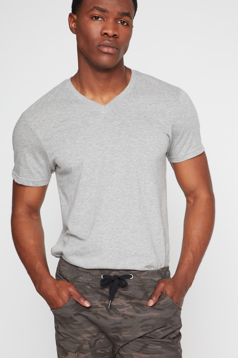 Men V-Neck T-Shirt Heather Grey