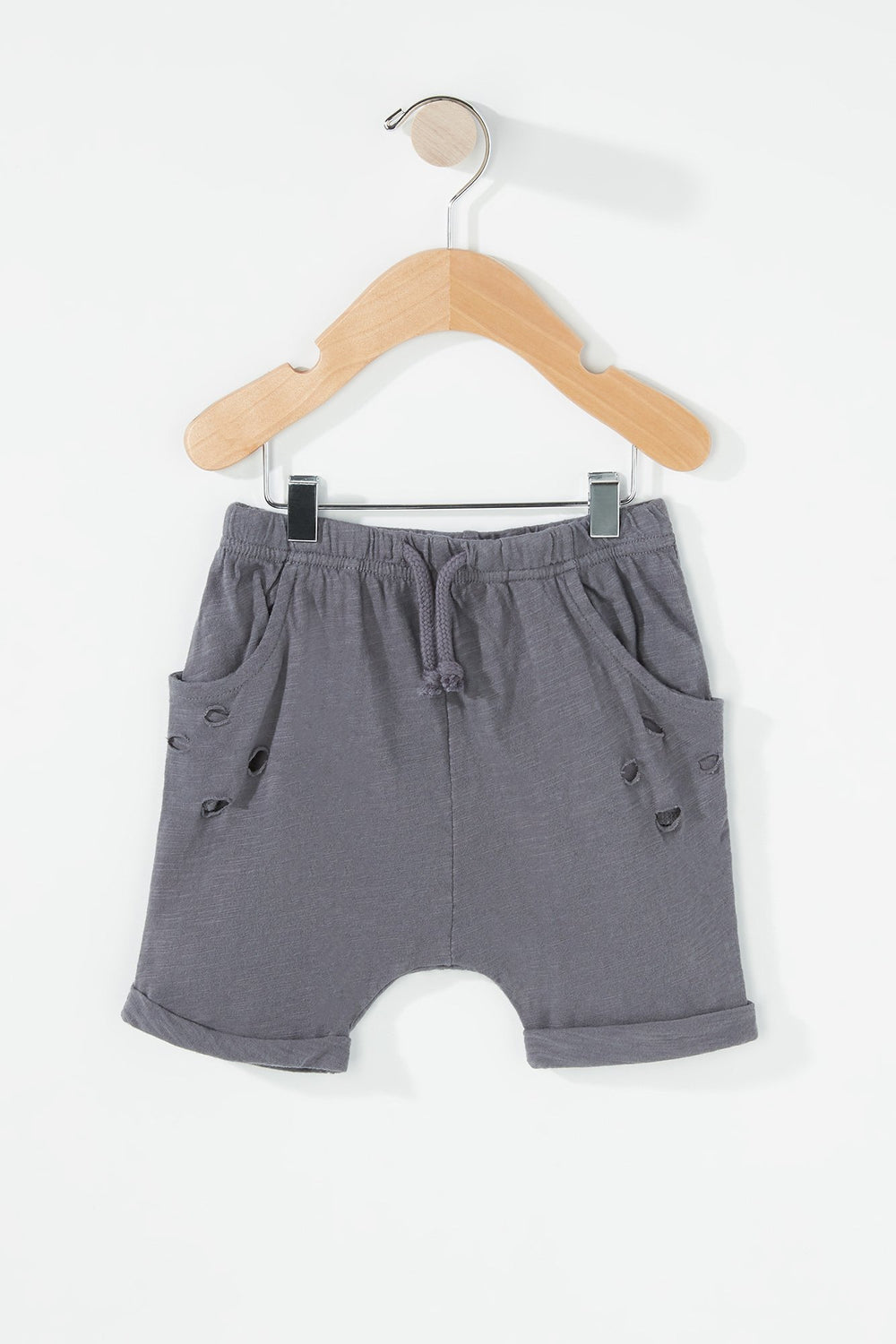 Kids Baby Boy Distressed Roll-Up Drawstring Jogger Short Heather Grey