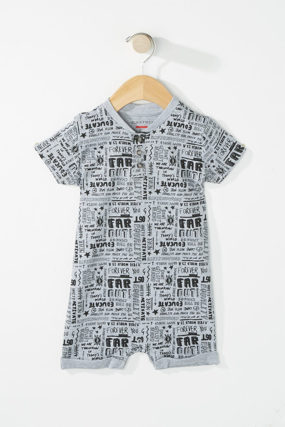 Kids Baby Boy Printed Roll-Up Onesie Heather Grey