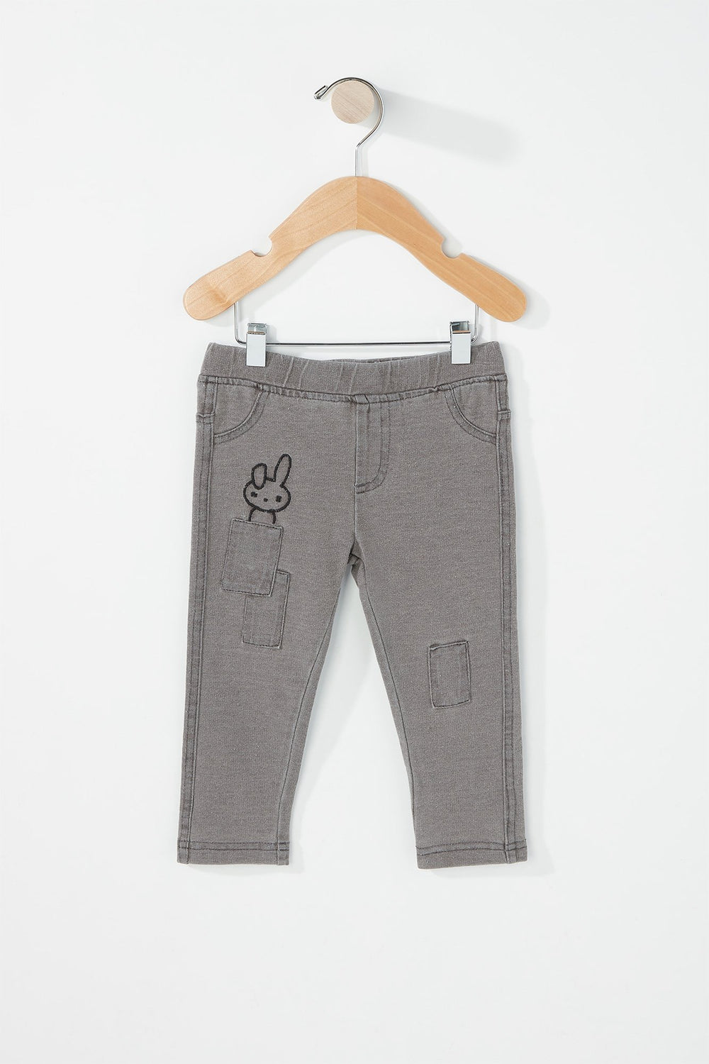 Kids Baby Girl Pull-On Embroidered Bunny Patch Jean Heather Grey