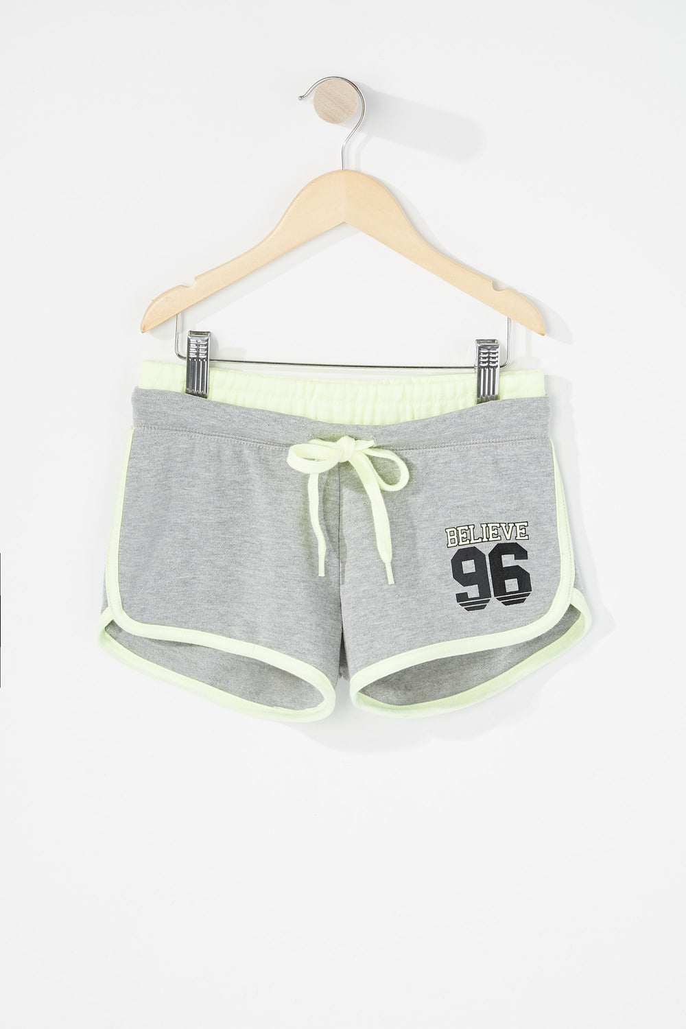 Kids Girls Contrast Graphic Dolphin Hem Drawstring Short Heather Grey