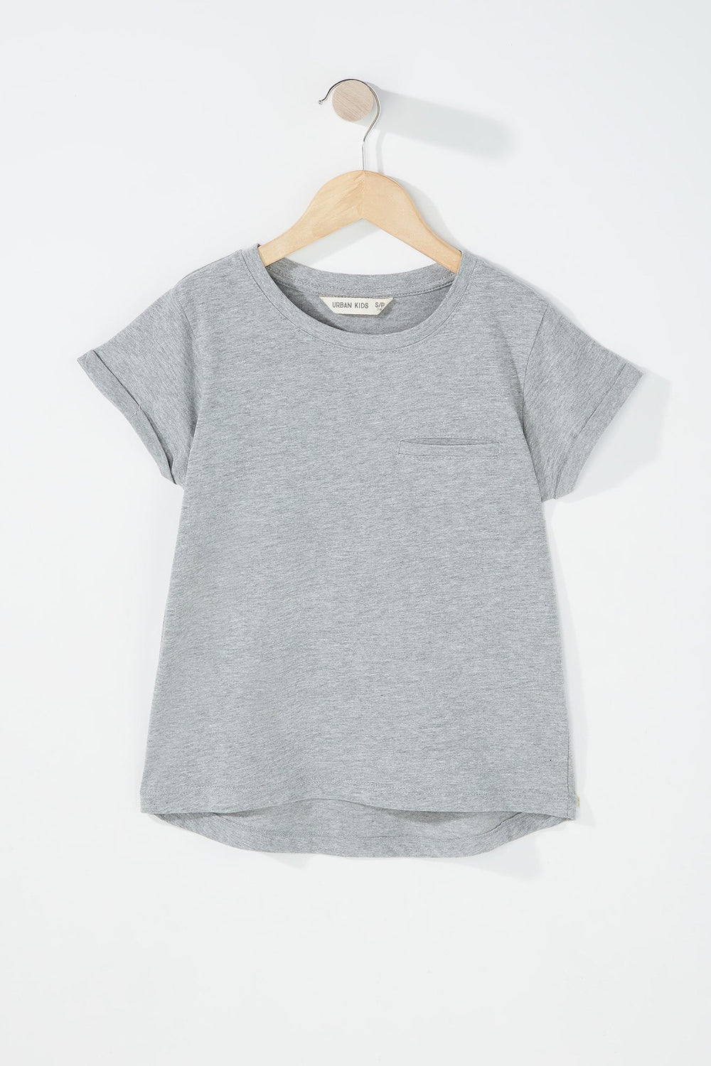 Kids Girls Dolphin Hem Pocket T-Shirt Heather Grey