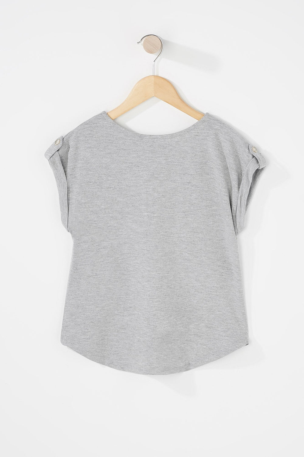 Kids Girls Half-Zip Roll-Tab T-Shirt Heather Grey